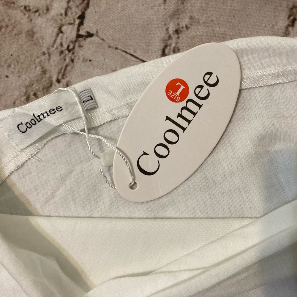 🔥NWT Coolmee white V-neck knee length short sleeve summer dress size L - Picture 5 of 9